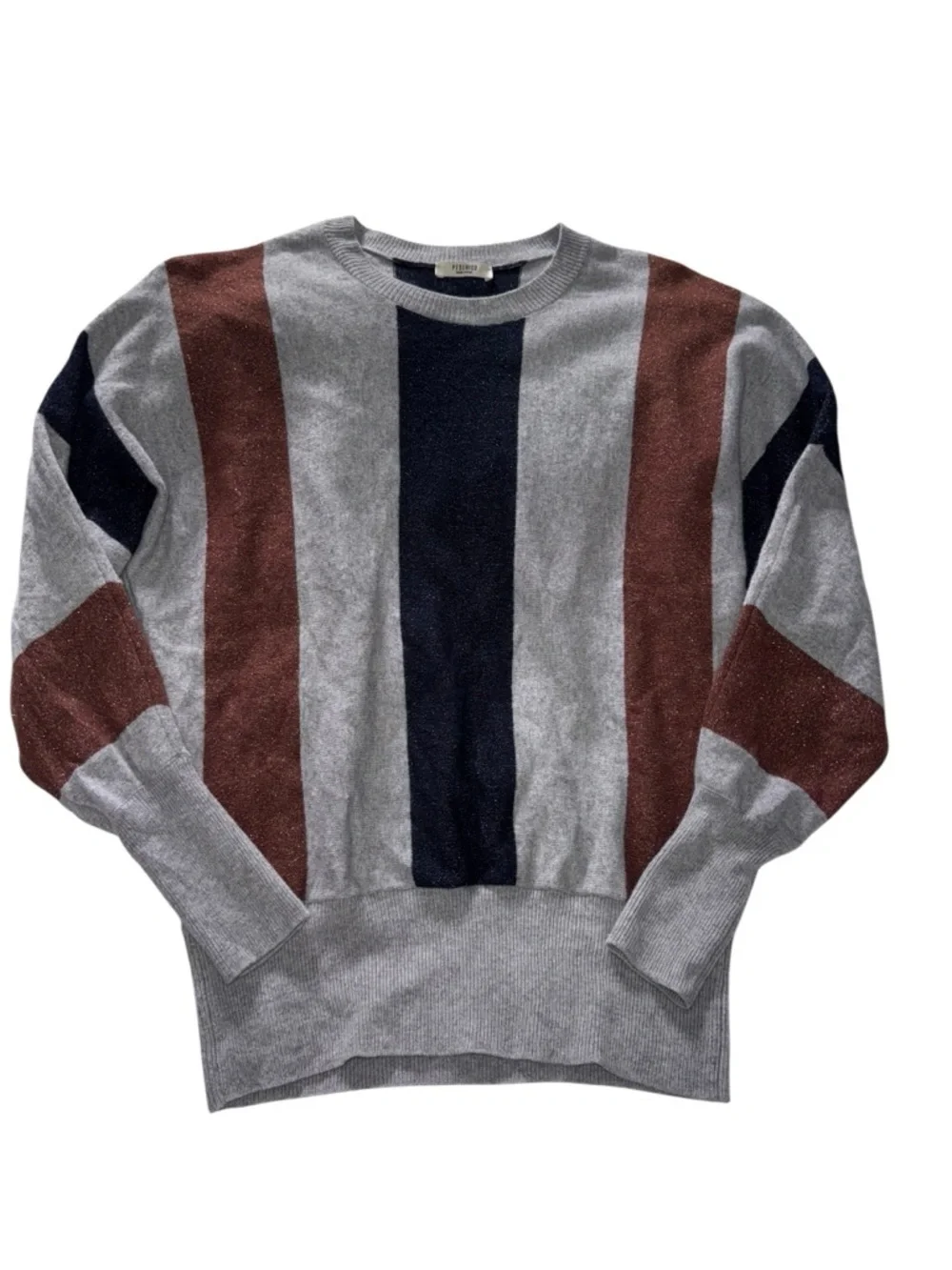 Peserico Gray Sweater with Brown and Navy Vertical Stripes Size 44/8 Large
